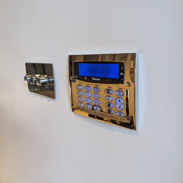 Texecom installers london intruder burglar alarm panel flush mount polished chrome